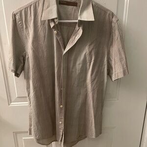 Perry Ellis Beige Striped Button Down Shirt